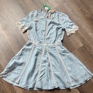H&M Light Blue Lace-Trim Fit & Flare Dress